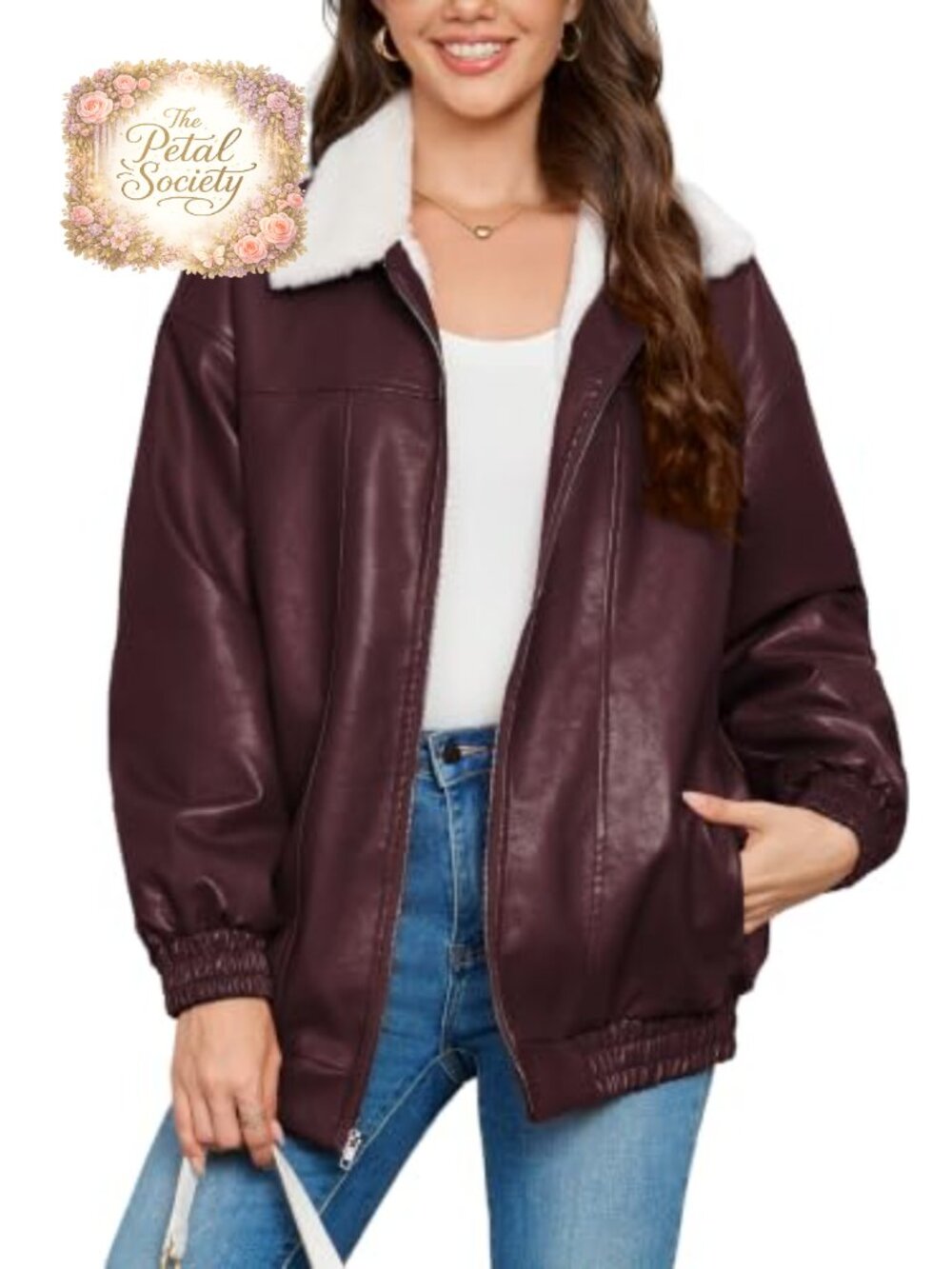 Faux Leather Fleece Lined Moto Zip Oversized Warm Winter Coat